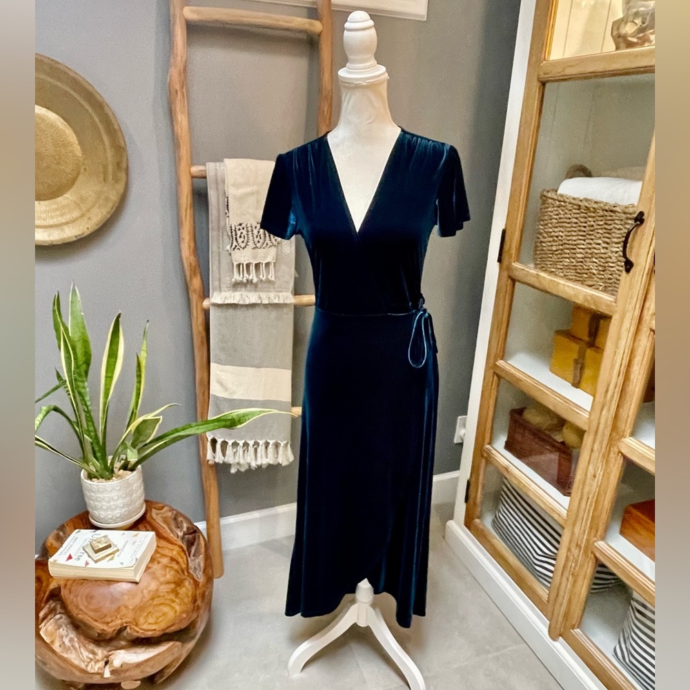 BHLDN Teal wrap velvet dress. Size S
